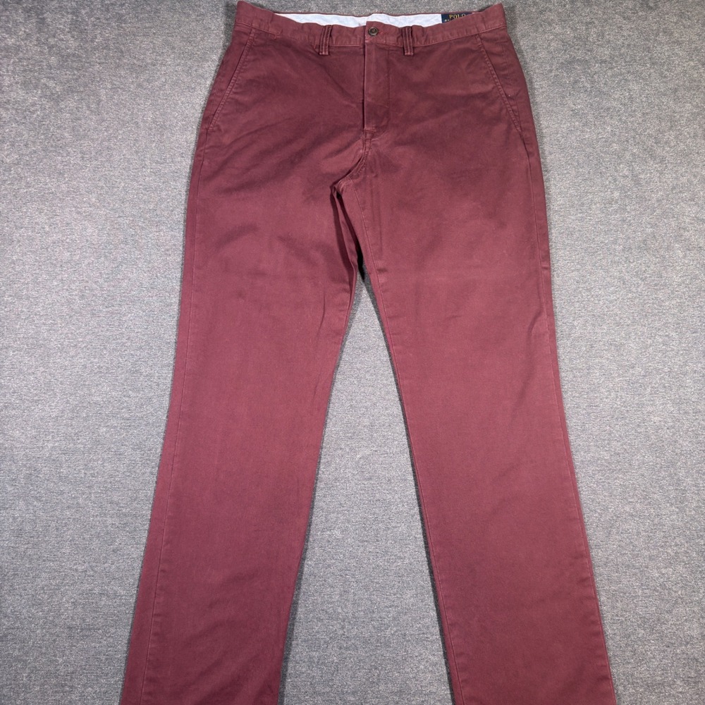Polo Ralph Lauren Chino Pants Mens 34x34 Burgundy Stretch Straight Fit Twill